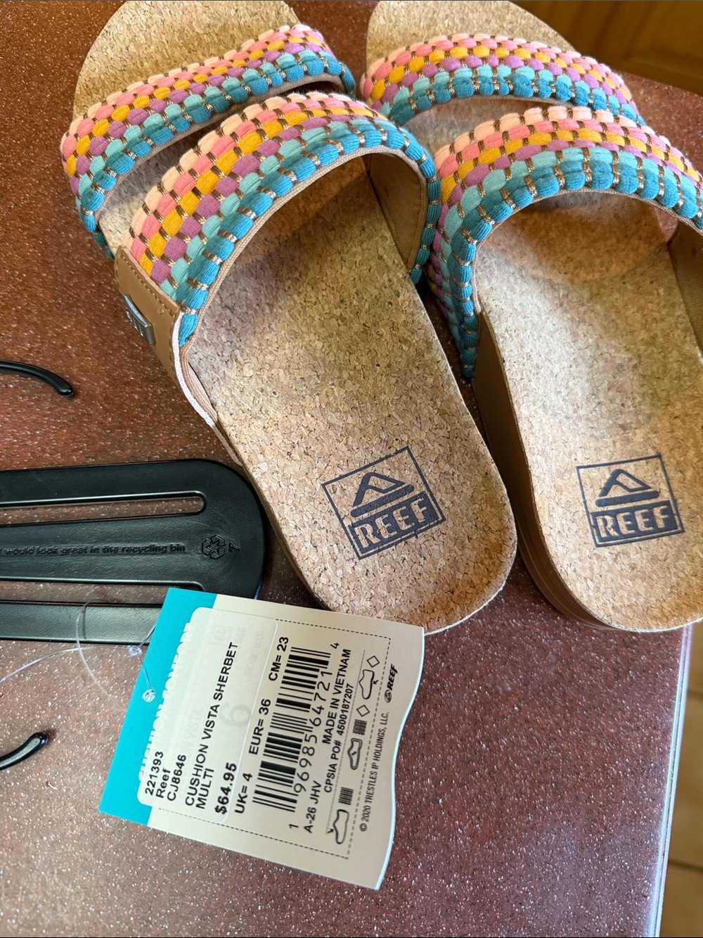 Reef Cushion Vista Cork Slide Sandals with Multicolor Braided Straps women’s 6 - Picture 5 of 6